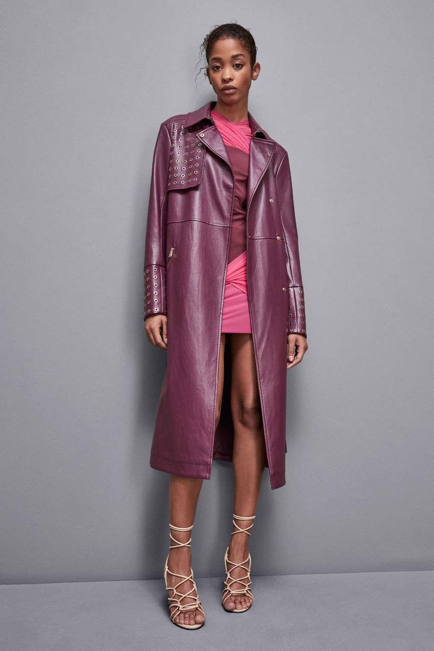 Patrizia Pepe Long Faux Leather Trench Coat With Zipper Violetit | SIV046237