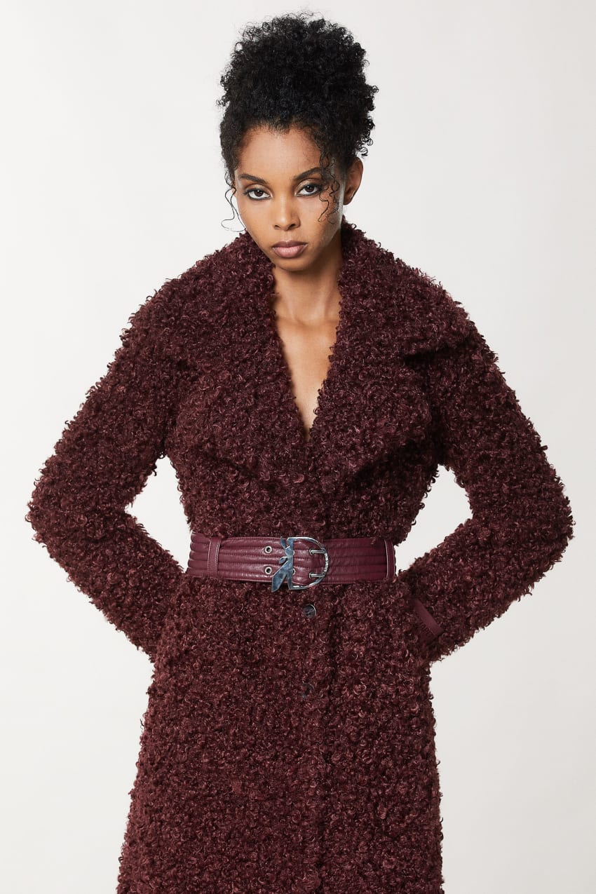 Patrizia Pepe Long Fluffy Coat With Belt Violetit | OWZ071864