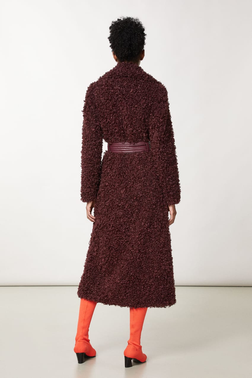 Patrizia Pepe Long Fluffy Coat With Belt Violetit | OWZ071864