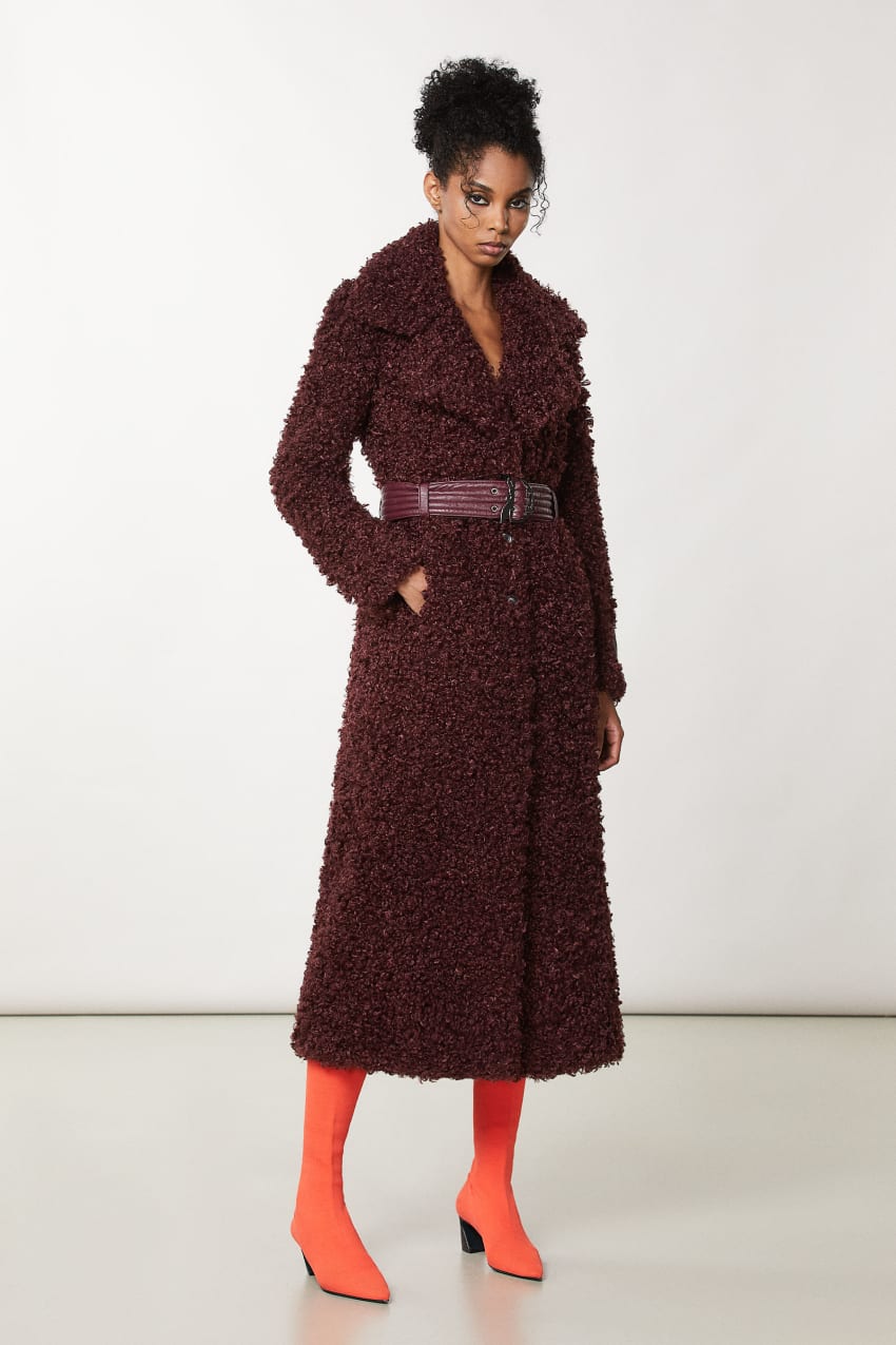 Patrizia Pepe Long Fluffy Coat With Belt Violetit | OWZ071864