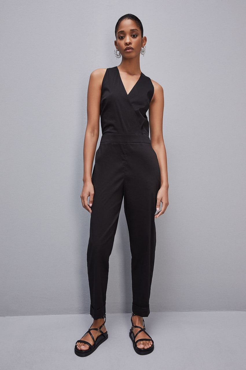 Patrizia Pepe Long Jumpsuit In Stretch Cotton-blend Poplin Mustat | BGS703951