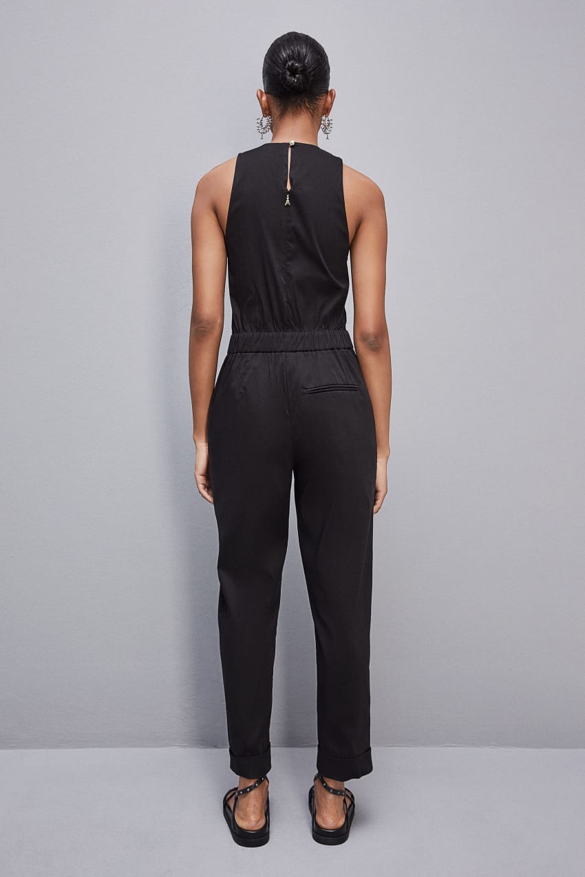 Patrizia Pepe Long Jumpsuit In Stretch Cotton-blend Poplin Mustat | BGS703951