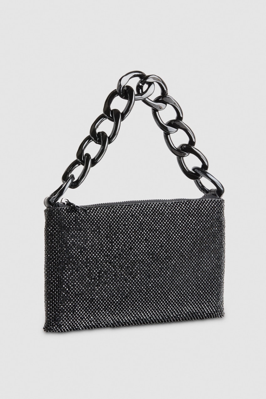 Patrizia Pepe Maxichain Rhinestone Clutch Bag Mustat | MOB785246