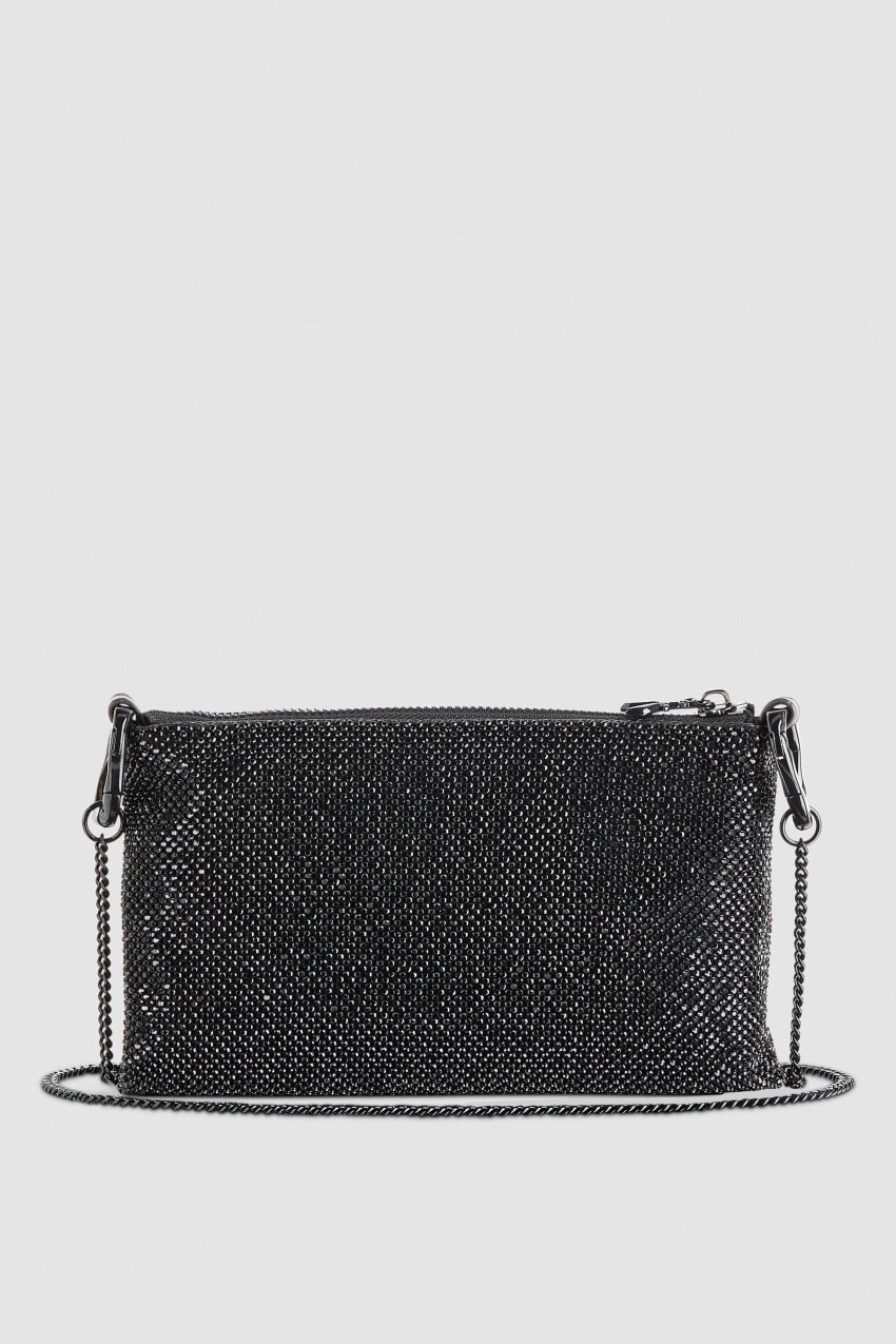 Patrizia Pepe Maxichain Rhinestone Clutch Bag Mustat | MOB785246