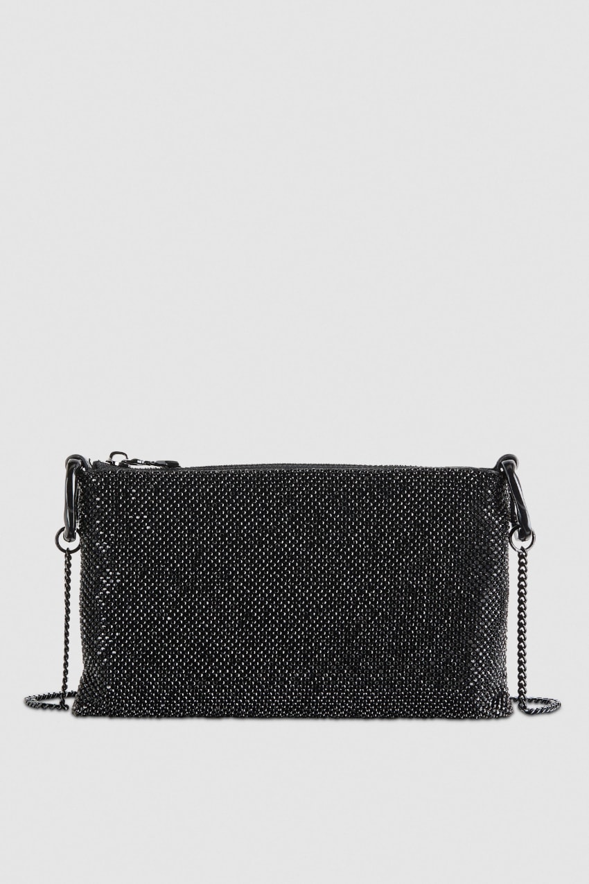 Patrizia Pepe Maxichain Rhinestone Clutch Bag Mustat | MOB785246