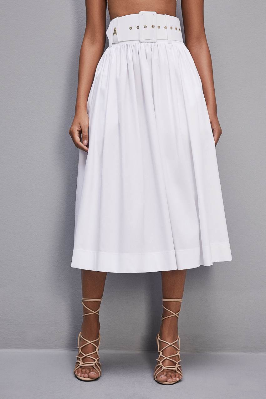 Patrizia Pepe Midi Flared Skirt With Belt Valkoinen | GXD137645