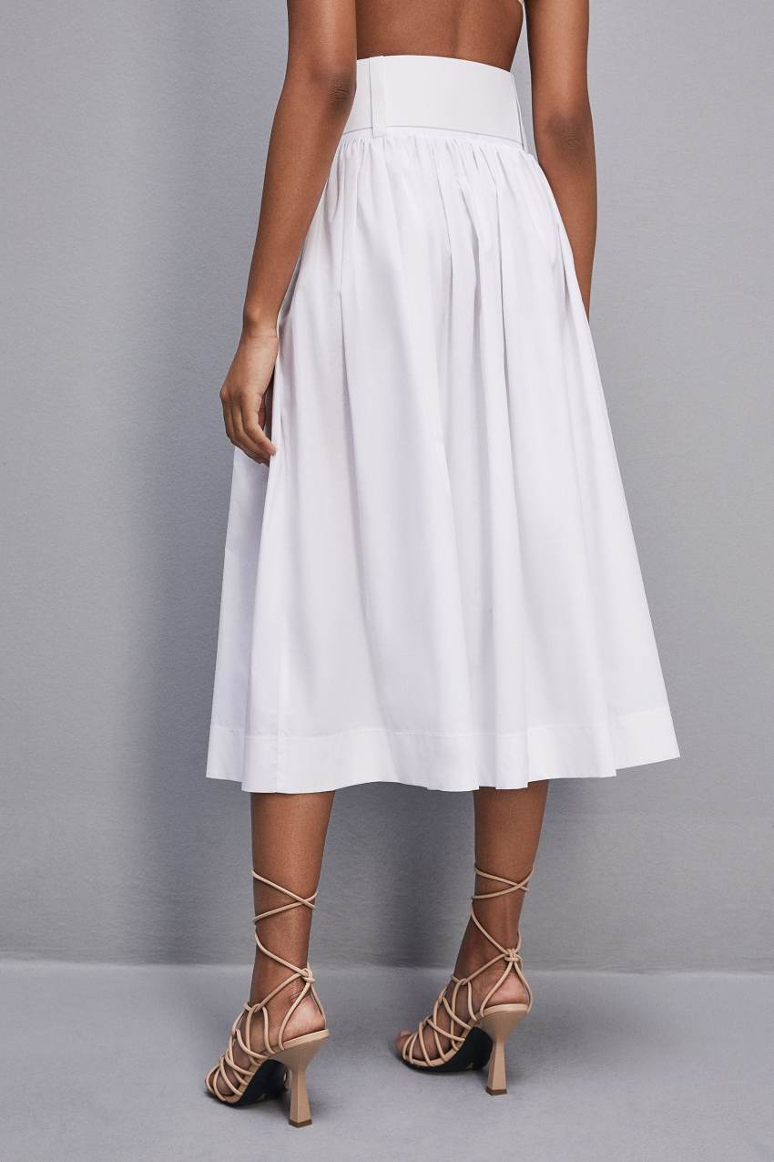 Patrizia Pepe Midi Flared Skirt With Belt Valkoinen | GXD137645