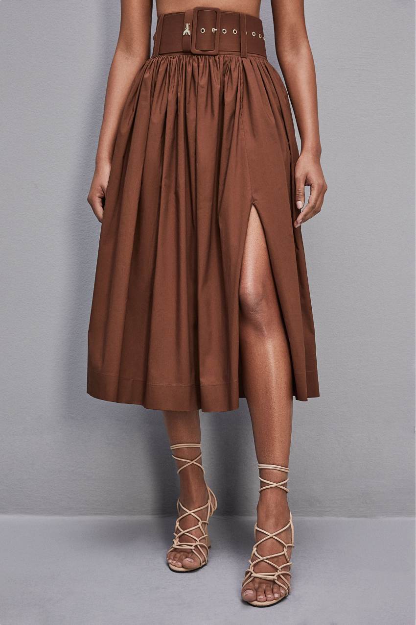 Patrizia Pepe Midi Flared Skirt With Belt Ruskea | YLA728045