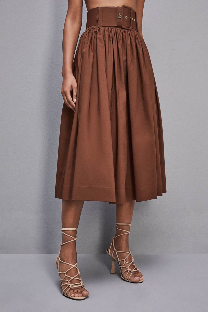 Patrizia Pepe Midi Flared Skirt With Belt Ruskea | YLA728045