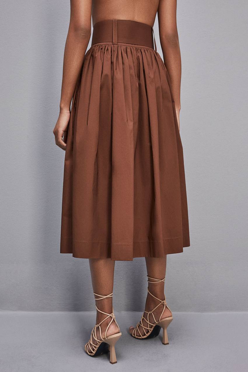 Patrizia Pepe Midi Flared Skirt With Belt Ruskea | YLA728045