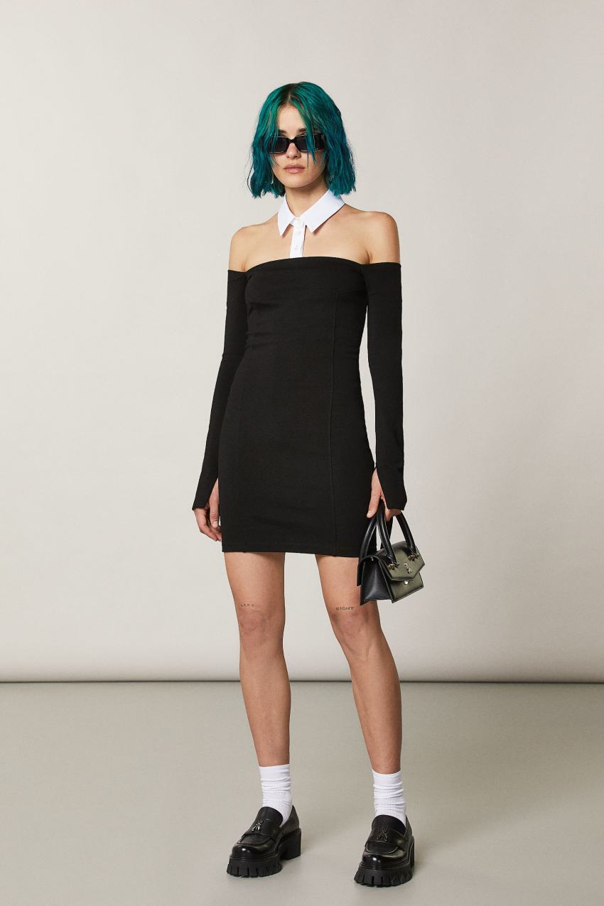 Patrizia Pepe Mini Sheath Dress With Collar Mustat | ORM872509