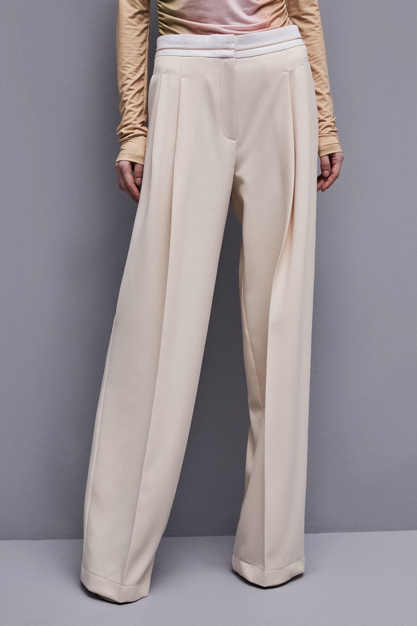 Patrizia Pepe Palazzo Pants In Technical Fabric Beige | ZJX691284