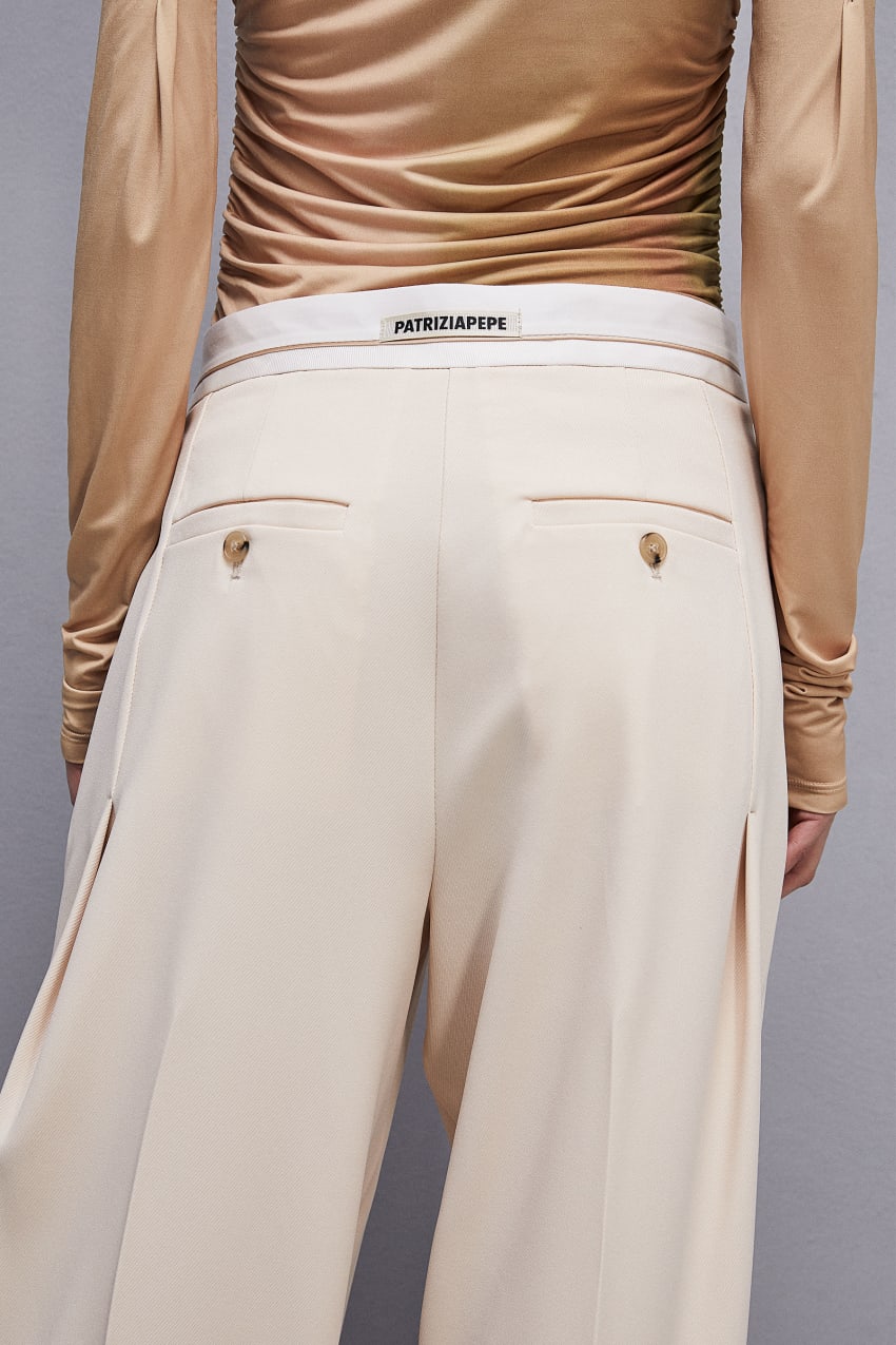 Patrizia Pepe Palazzo Pants In Technical Fabric Beige | ZJX691284