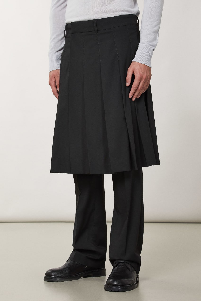 Patrizia Pepe Pleated Canvas Skirt Mustat | IOE932657