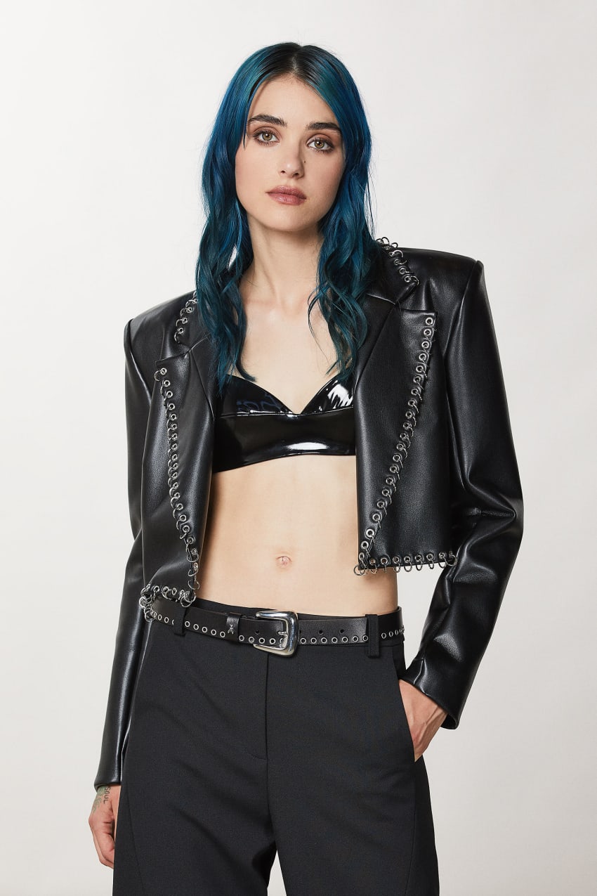 Patrizia Pepe Post Punk Cropped Jacket Mustat | WPK817054