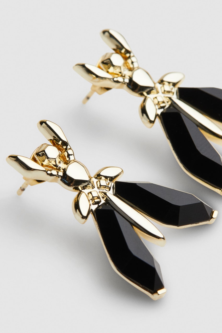 Patrizia Pepe Precious Fly Earrings With Stones Mustat | ZLP031426