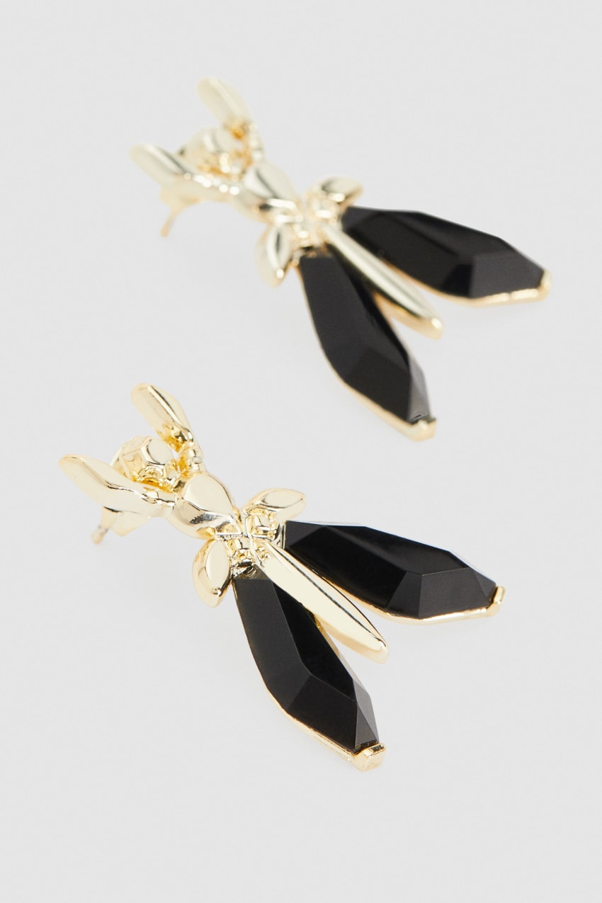 Patrizia Pepe Precious Fly Earrings With Stones Mustat | ZLP031426