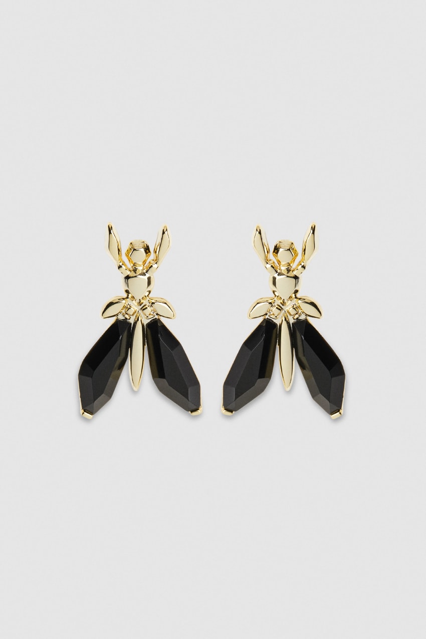 Patrizia Pepe Precious Fly Earrings With Stones Mustat | ZLP031426