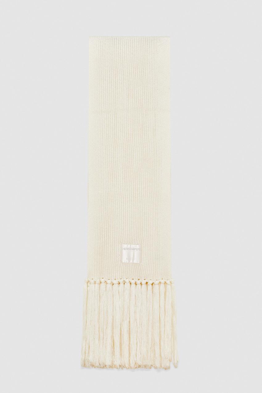 Patrizia Pepe Ribbed Scarf With Fabric Fringes Beige | QVU306241