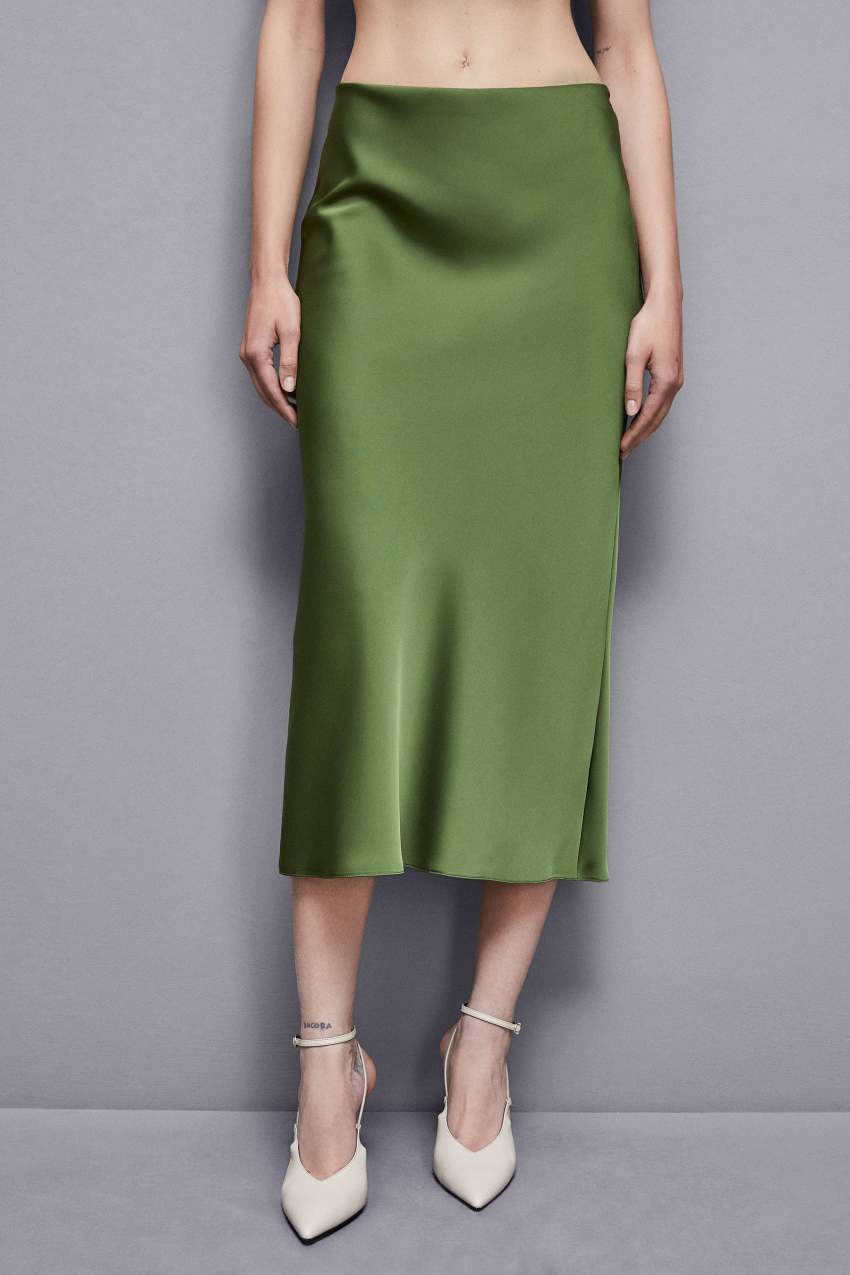 Patrizia Pepe Shiny Satin Midiskirt Vihreä | VSN560148