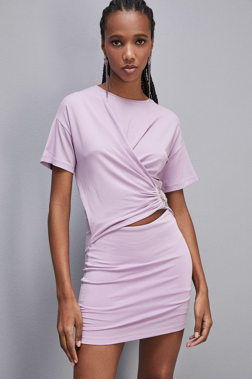 Patrizia Pepe Short-sleeved Mini Dress With New Rhinestone Fly Violetit | ADB285937