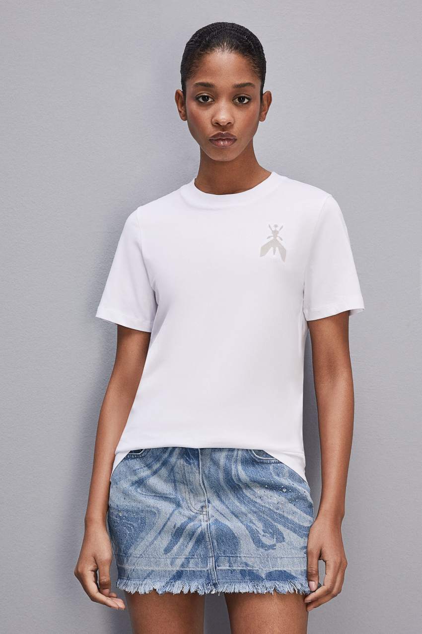 Patrizia Pepe Short-sleeved T-shirt In Cotton With Fly Patch Valkoinen | UPX659082