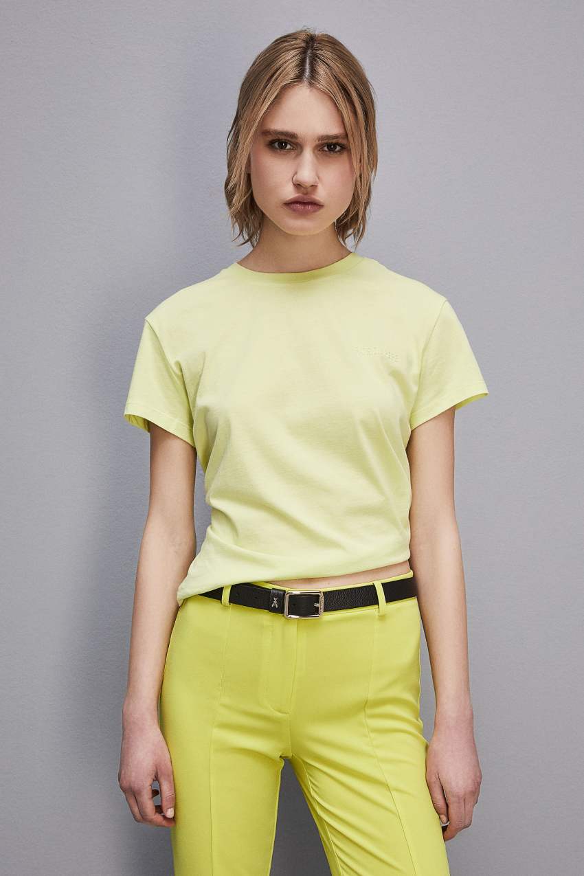 Patrizia Pepe Short-sleeved T-shirt With Logo In Organic Cotton Keltainen | PVL259140