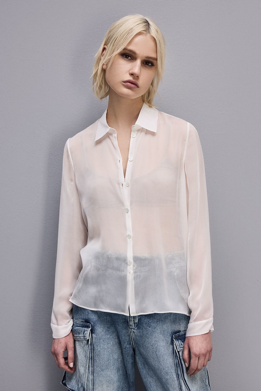 Patrizia Pepe Silk Voile Shirt Valkoinen | XUD923470