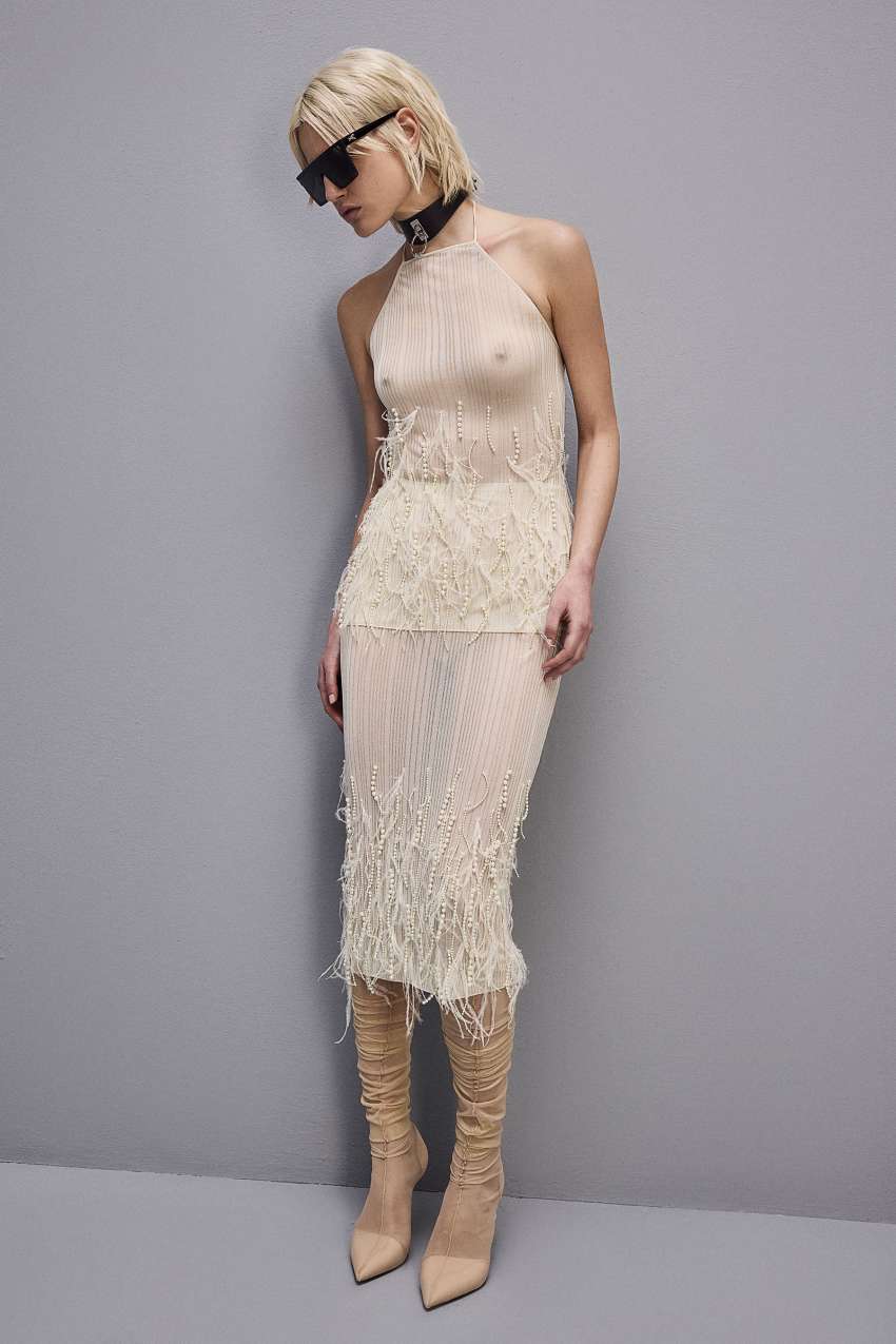 Patrizia Pepe Skirt With Feather And Pearl Embroidery Valkoinen | UVL231459