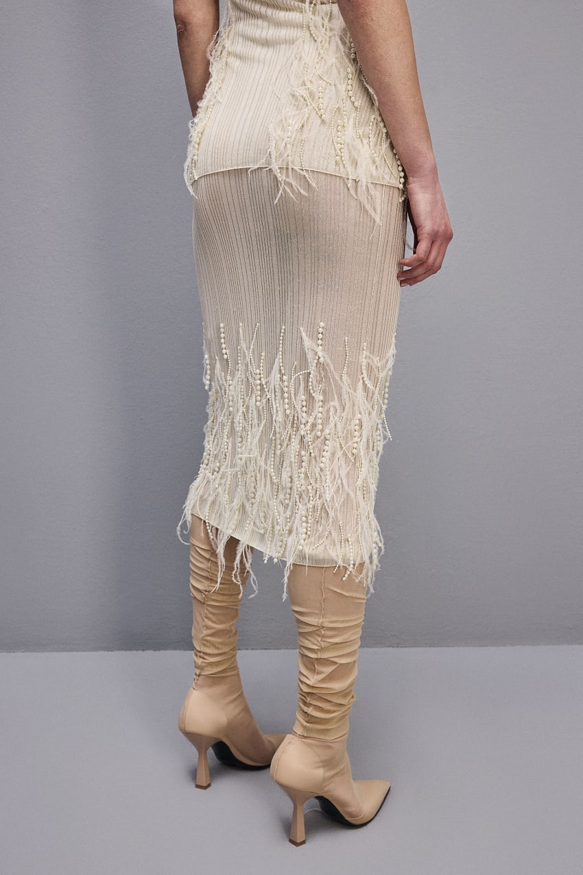 Patrizia Pepe Skirt With Feather And Pearl Embroidery Valkoinen | UVL231459