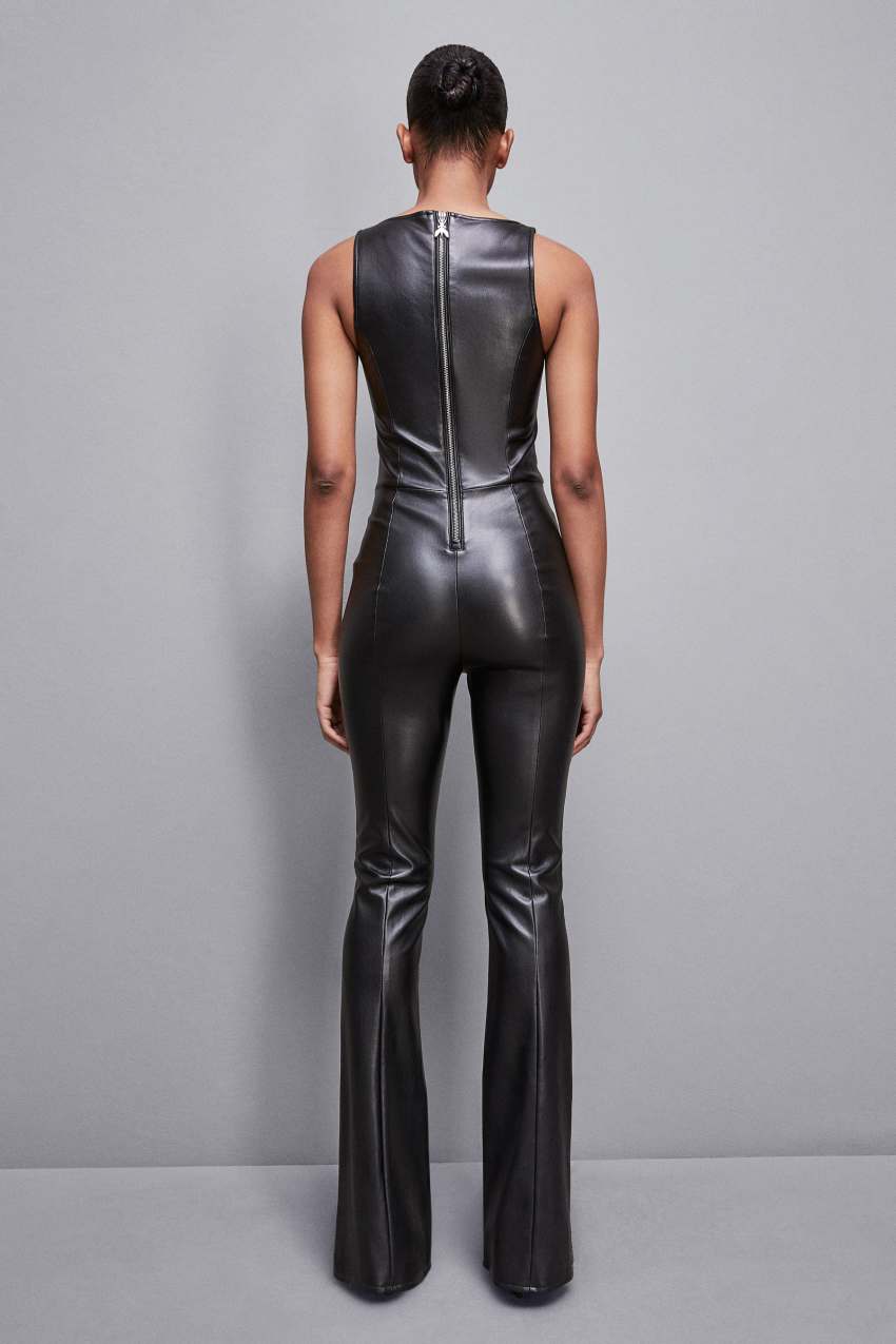 Patrizia Pepe Sleeveless Faux Leather Jumpsuit Mustat | HWO761250