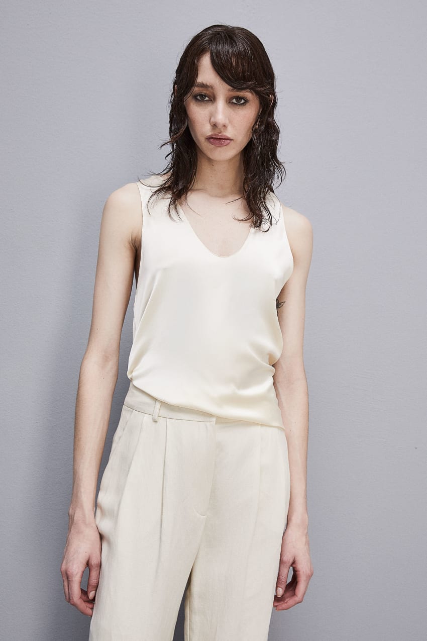 Patrizia Pepe Sleeveless Top Shirt In Certified Viscose Valkoinen | YHP135802