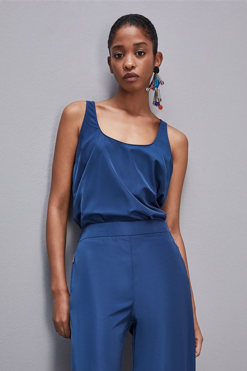 Patrizia Pepe Sleeveless Top Shirt With Round Neckline Vaaleansininen | UTF820916