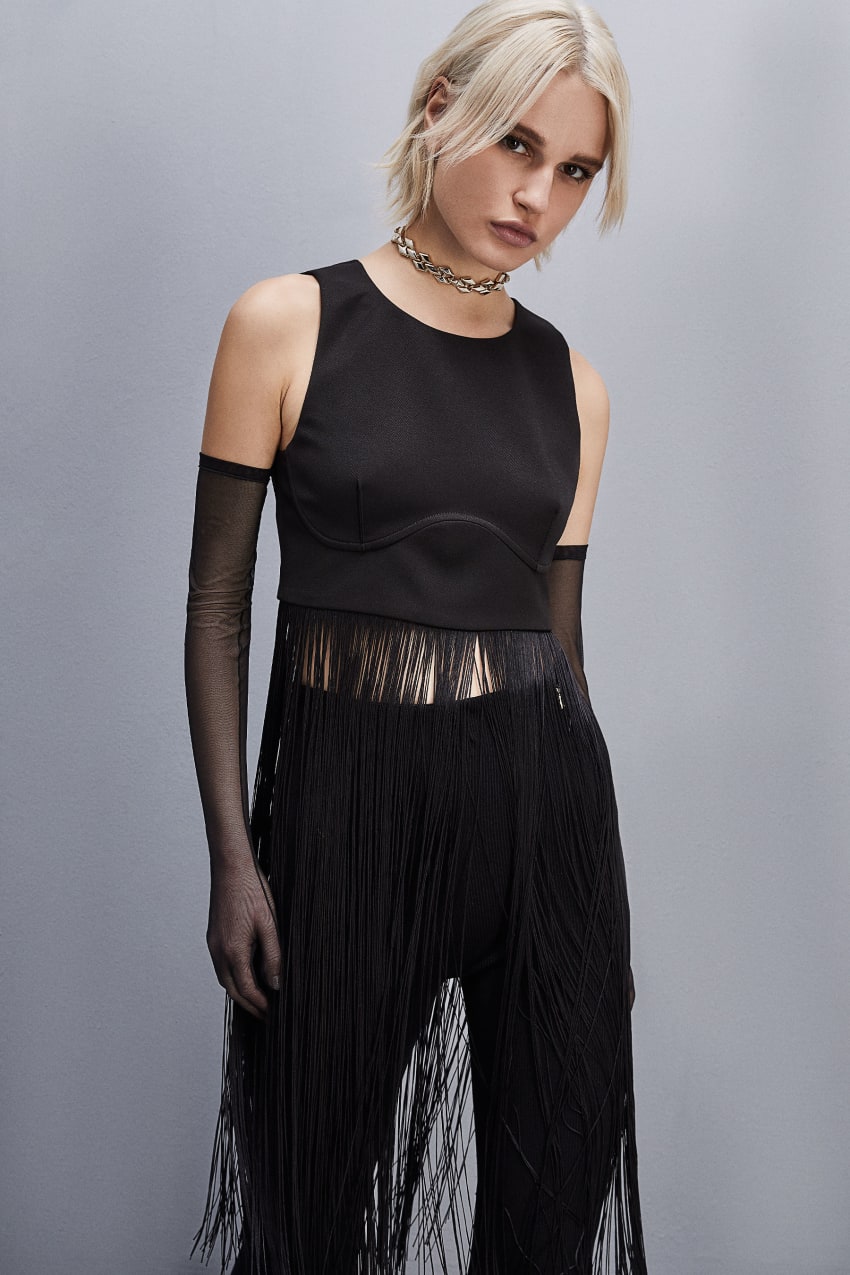 Patrizia Pepe Sleeveless Top With Fringes Mustat | RLV627390