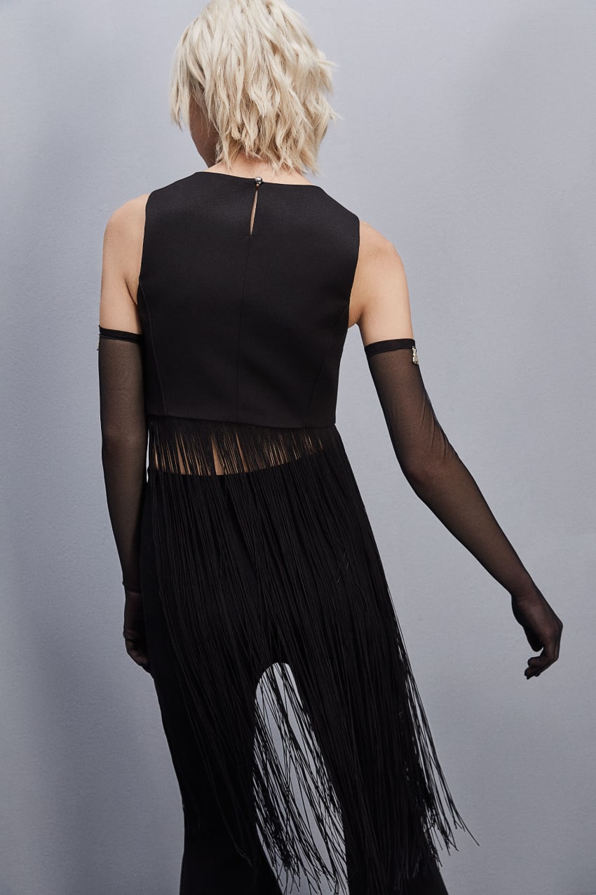 Patrizia Pepe Sleeveless Top With Fringes Mustat | RLV627390