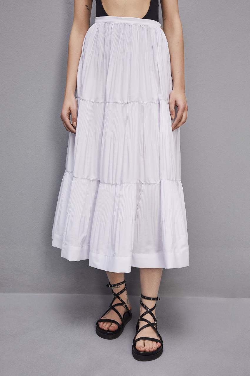 Patrizia Pepe Soft Ankle Pleated Skirt Valkoinen | PCO596802