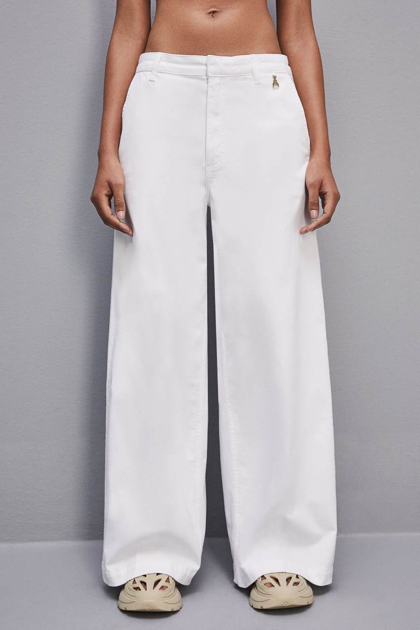 Patrizia Pepe Stretch Cotton Satin Palazzo Pants Valkoinen | QRO057634