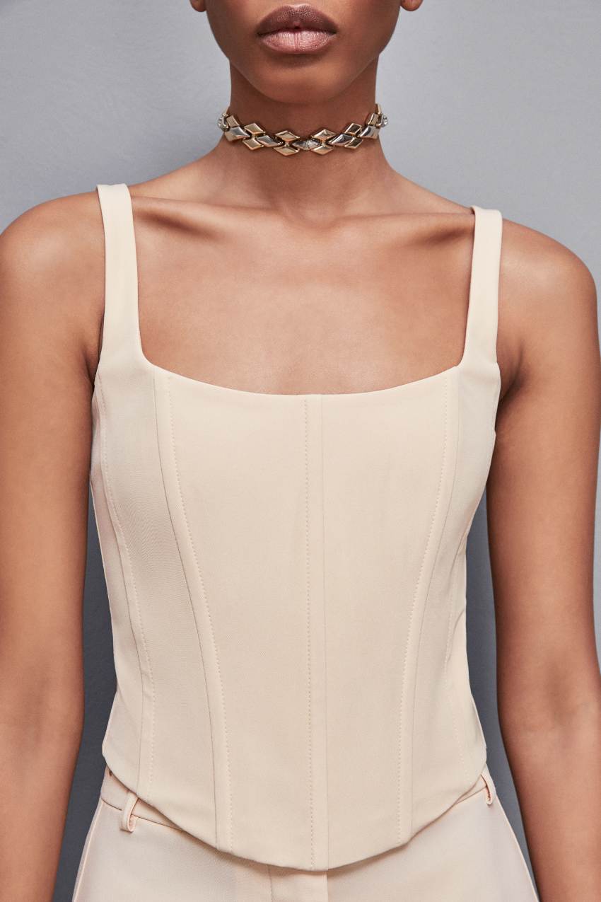 Patrizia Pepe Stretch Fabric Bustier Top Beige | IMZ460739