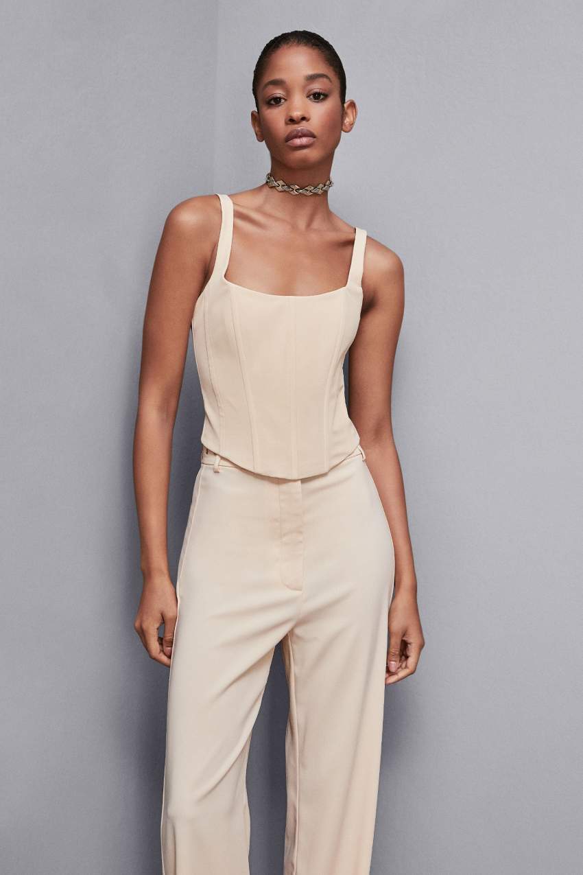 Patrizia Pepe Stretch Fabric Bustier Top Beige | IMZ460739