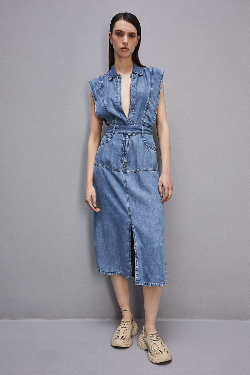 Patrizia Pepe Tencel Denim Sleeveless Dress Vaaleansininen | LDH158067