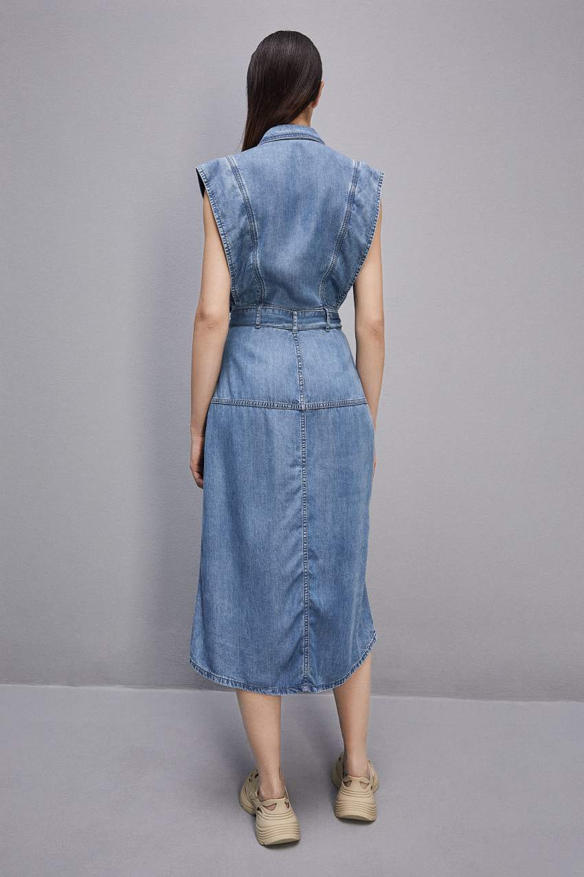 Patrizia Pepe Tencel Denim Sleeveless Dress Vaaleansininen | LDH158067