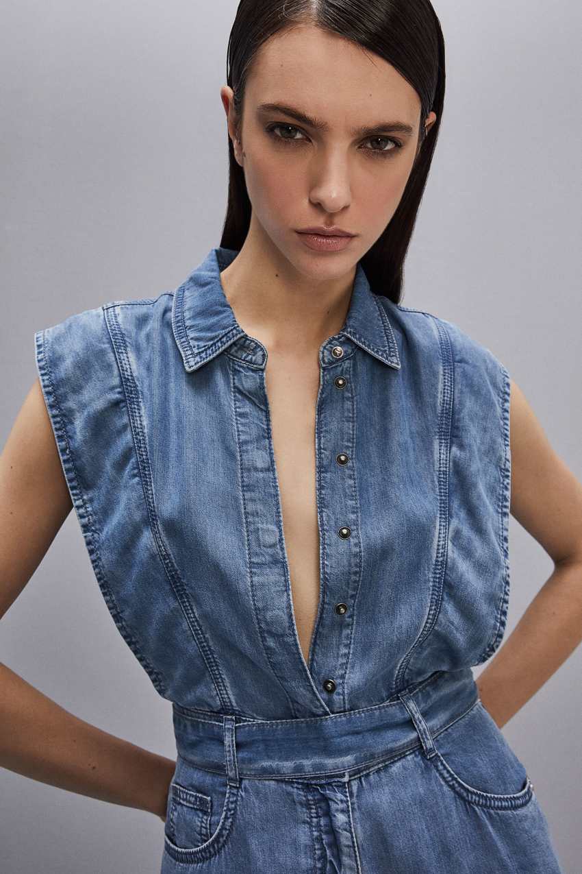 Patrizia Pepe Tencel Denim Sleeveless Dress Vaaleansininen | LDH158067