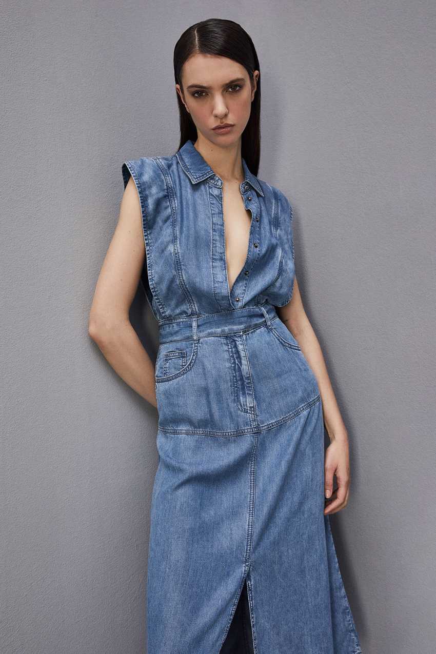 Patrizia Pepe Tencel Denim Sleeveless Dress Vaaleansininen | LDH158067