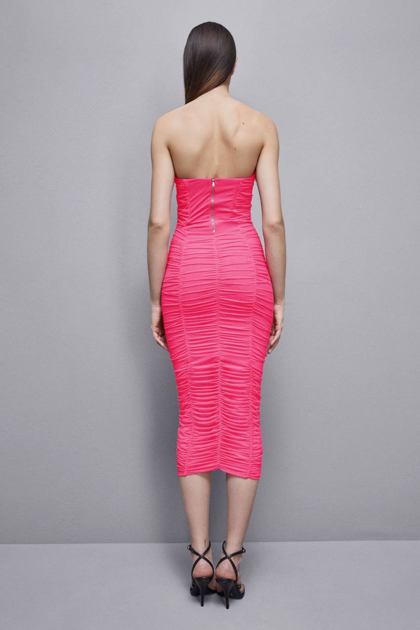 Patrizia Pepe Tulle And Jersey Midi Dress With Feathers Pinkki | QNR832197