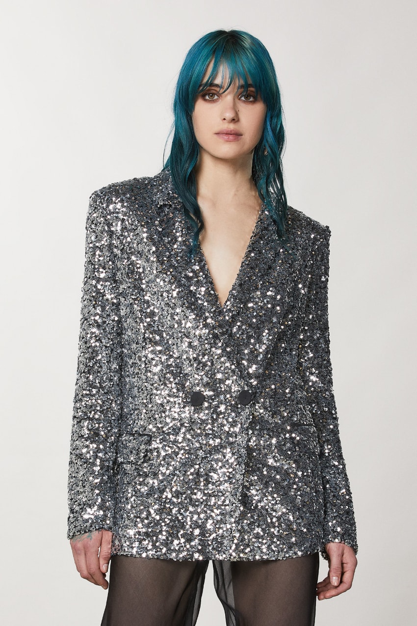 Patrizia Pepe Two-button Jacket With Sequins Harmaat | JNQ578039