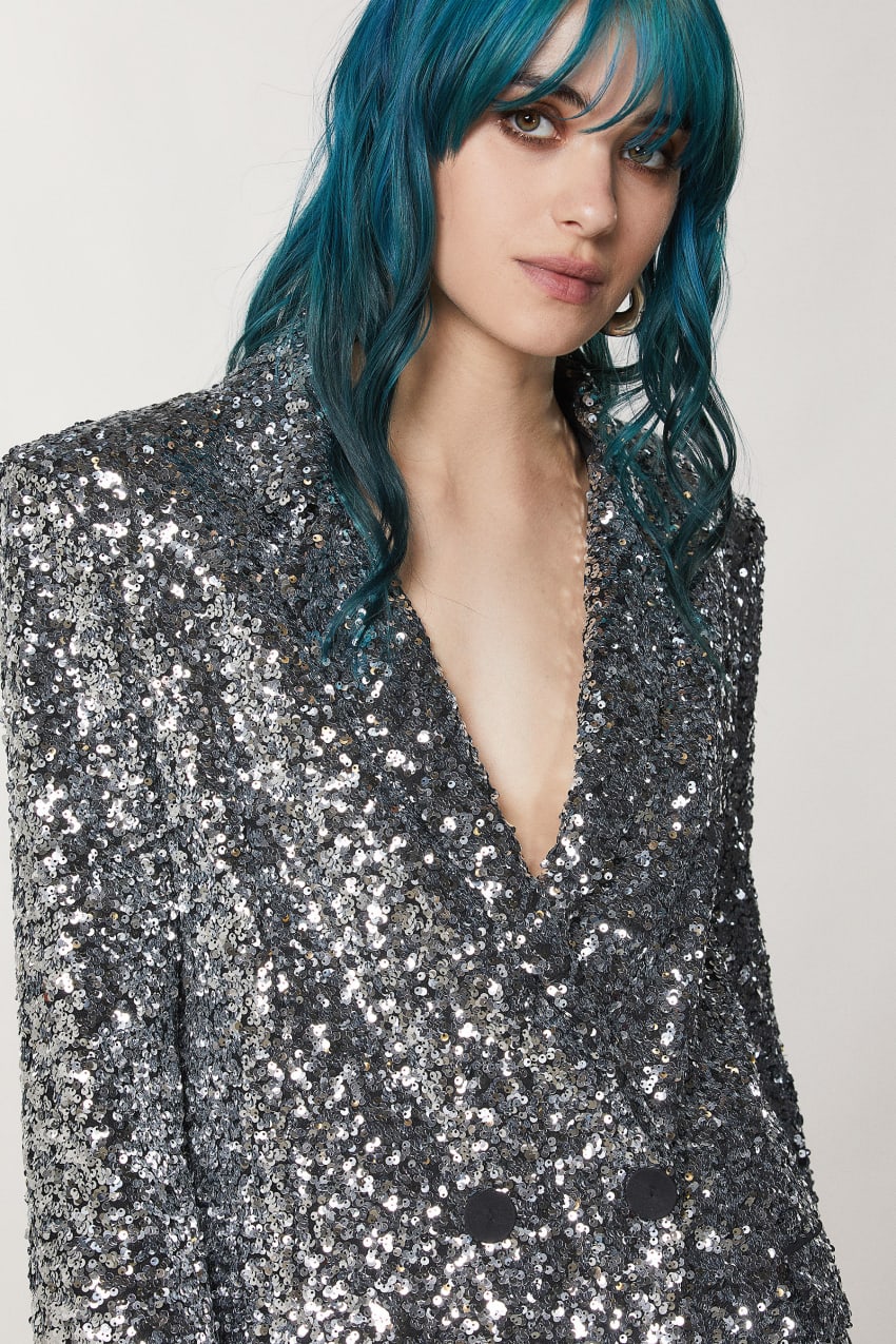 Patrizia Pepe Two-button Jacket With Sequins Harmaat | JNQ578039