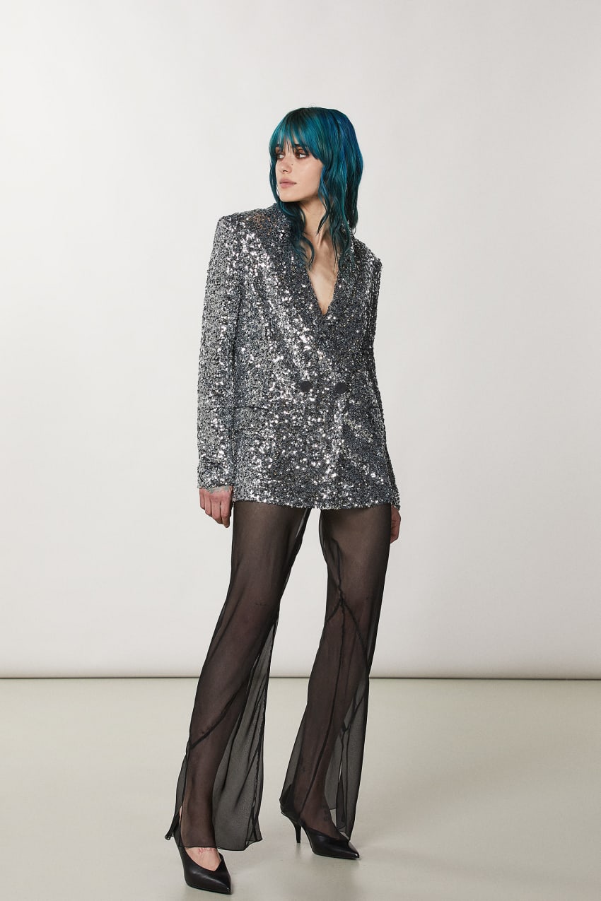 Patrizia Pepe Two-button Jacket With Sequins Harmaat | JNQ578039