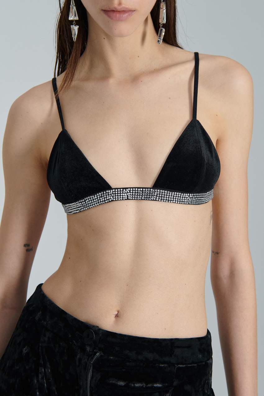 Patrizia Pepe Velvet Bra With Rhinestones Mustat | DPK596428