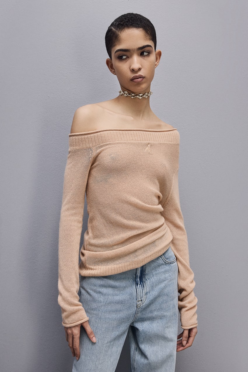 Patrizia Pepe Wool Sweater With Wide Neckline Beige | OFH936428